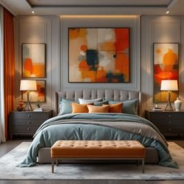 Gray-Sage-Orange-Teal-Blog-Bedroom-G1 How to Create a Cozy Bedroom Using Teal, Gray-Sage & Orange