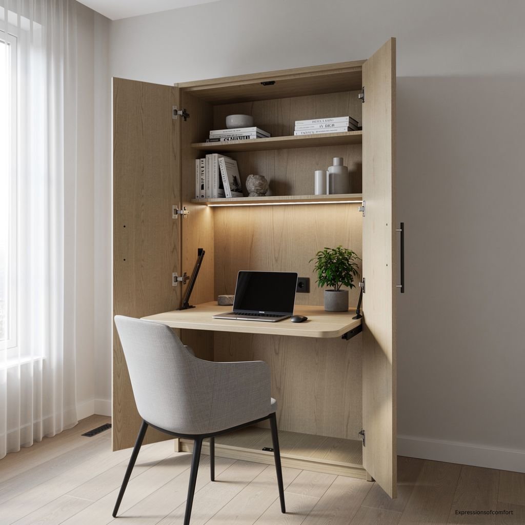 Closet-Hidden-Home-Office- The Best Small Home Office Ideas that Add Style & Comfort