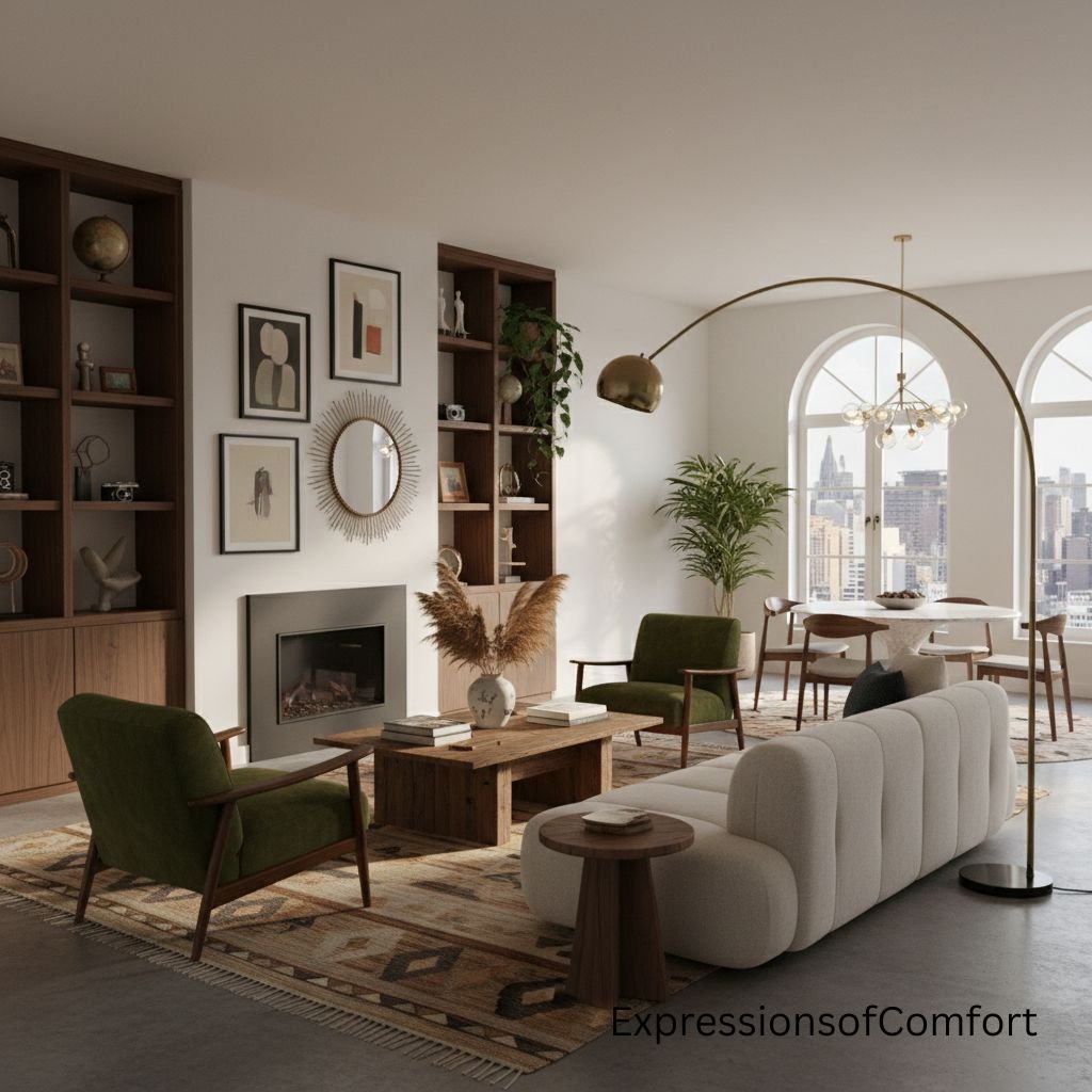 Vintage-Living-Room-with-Bookshelves Unlock the Beauty of Vintage Decor for Midlife Women